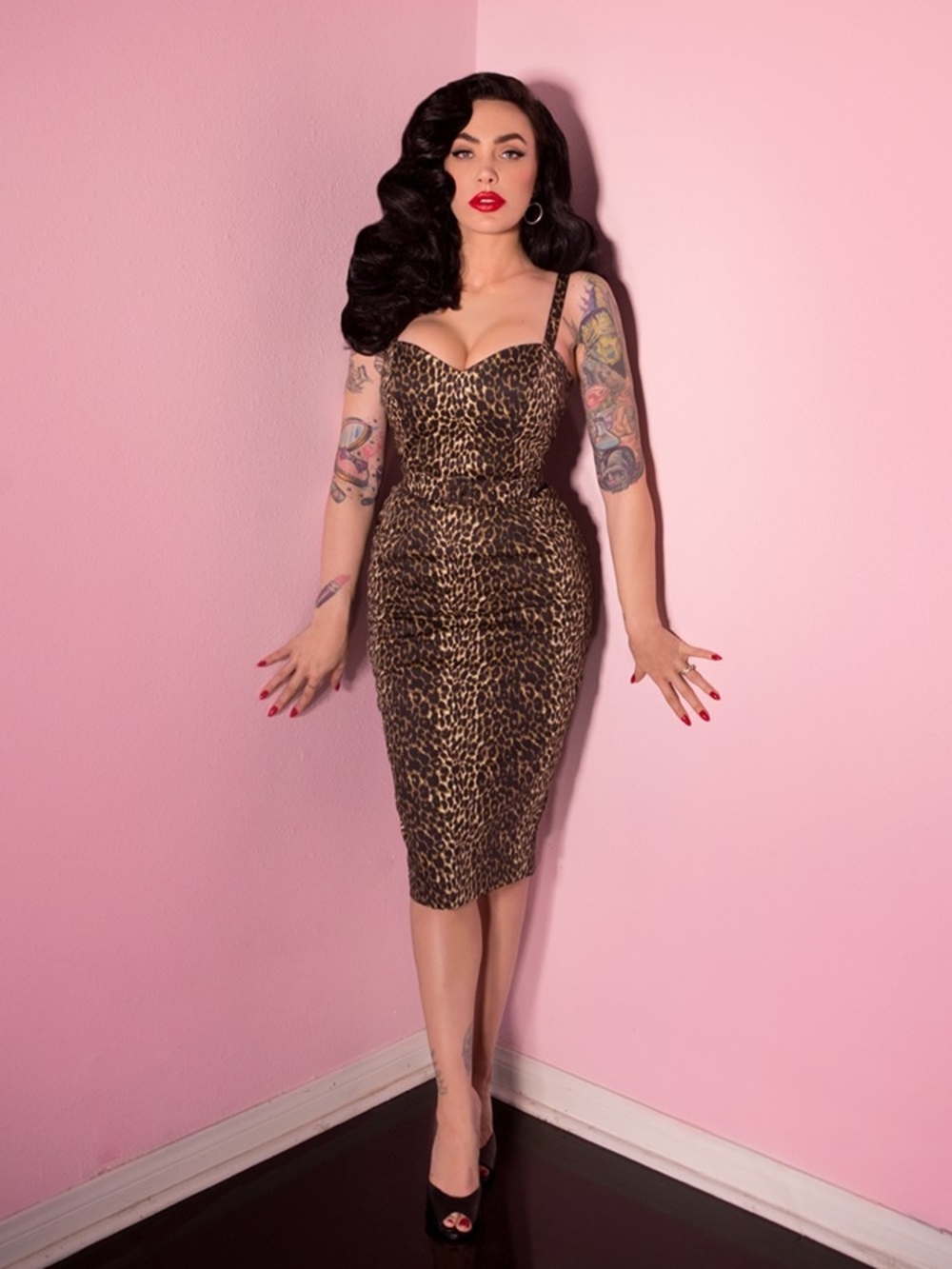 Leopard Print Sweetheart Wiggle Sheath Dress - Brown/Black